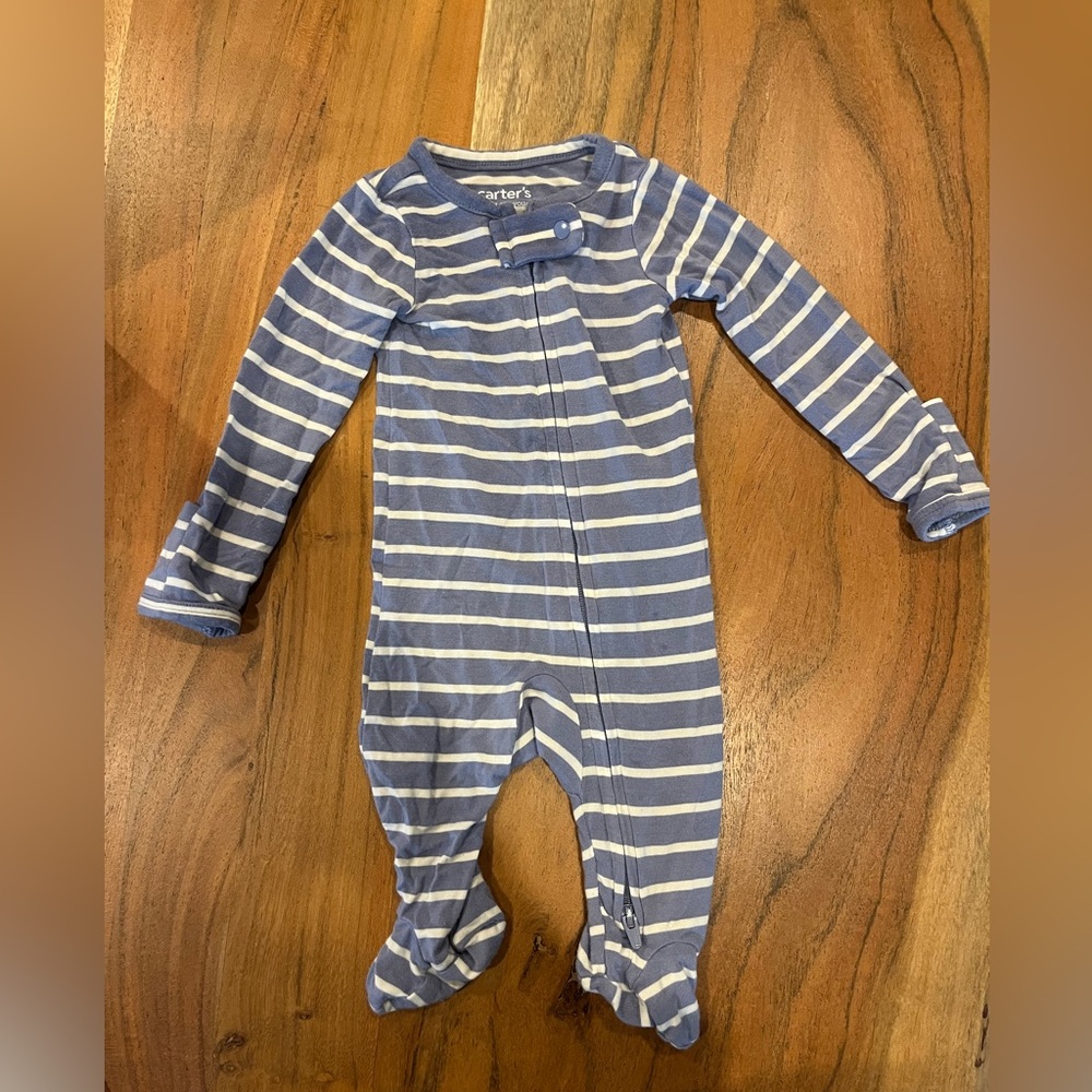 Carter's Blue and White Striped Footed One-Piece Pajama